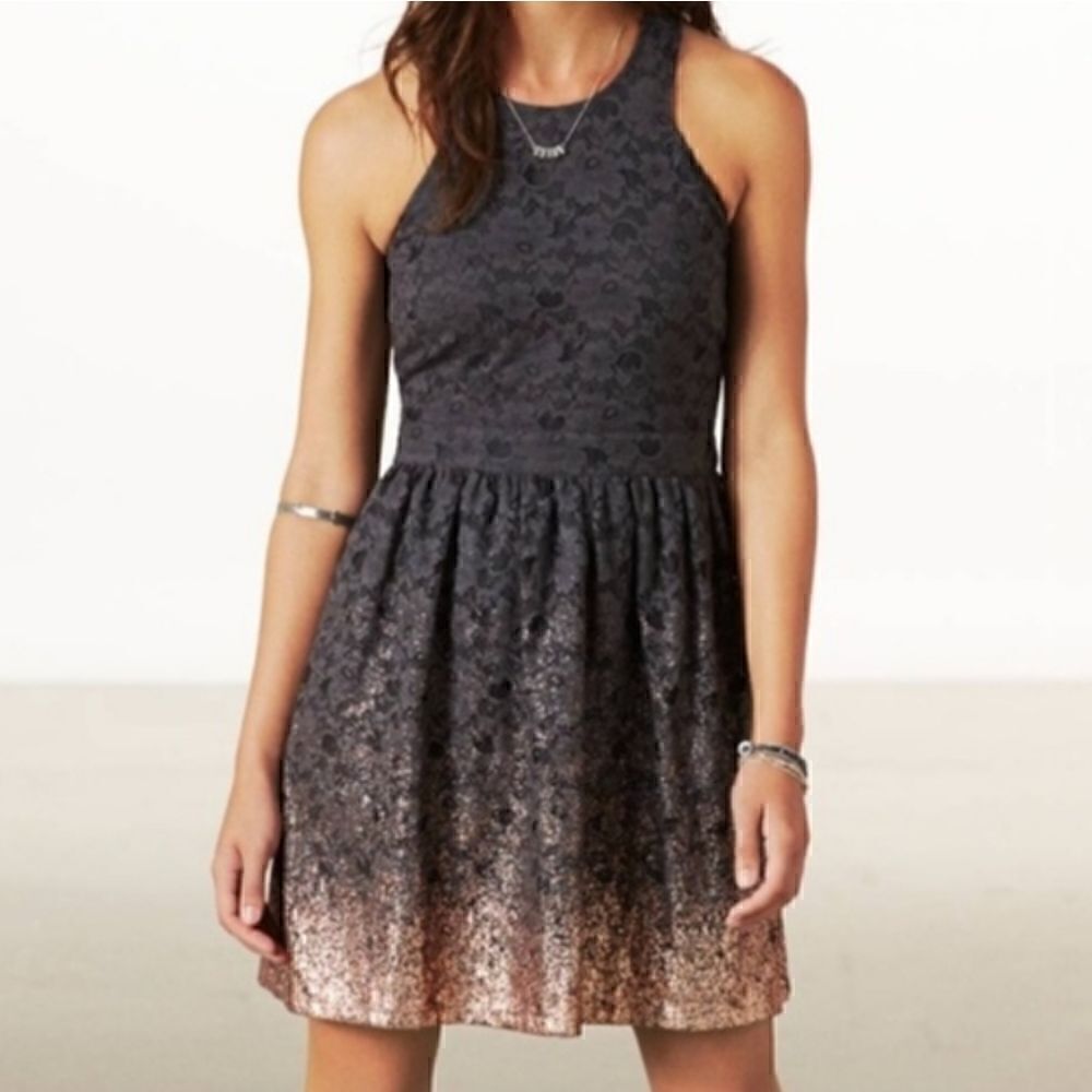 AEO Gray Lace Dress with Rose Gold Ombre